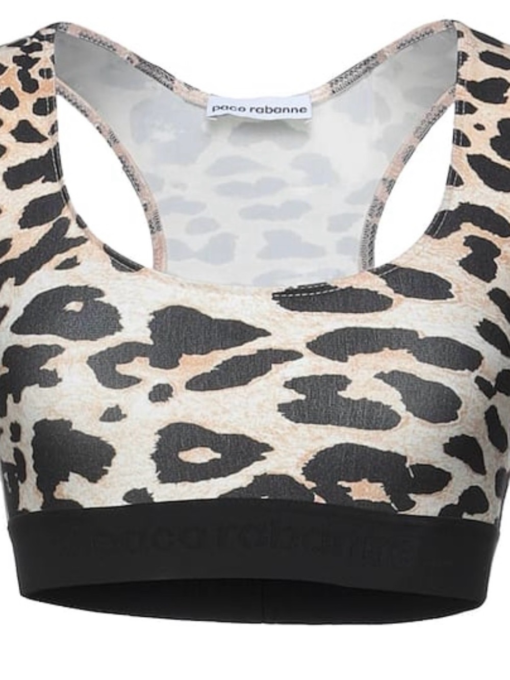 Paco Rabanne Leopard-Print Racerback Sports Bra in Beige and Black